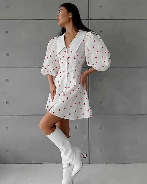 Çiçek Desenli Yüksek Bel Kısa Kollu Elbise