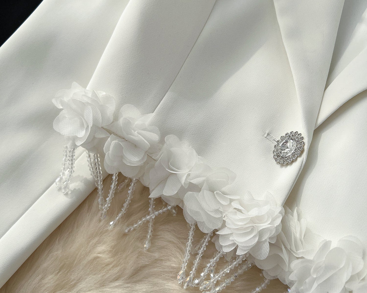 Fransız Tarzı Çiçek Desenli Kısa Blazer