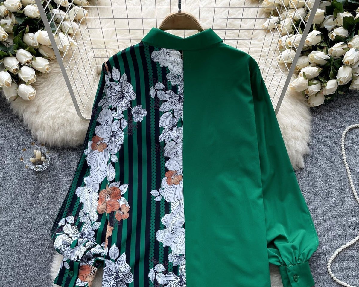 Çiçek Desenli Patcher Loose-fit Gömlek