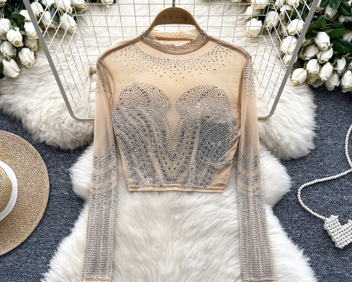 Boncuklu Yuvarlak Yaka Alt Tişört