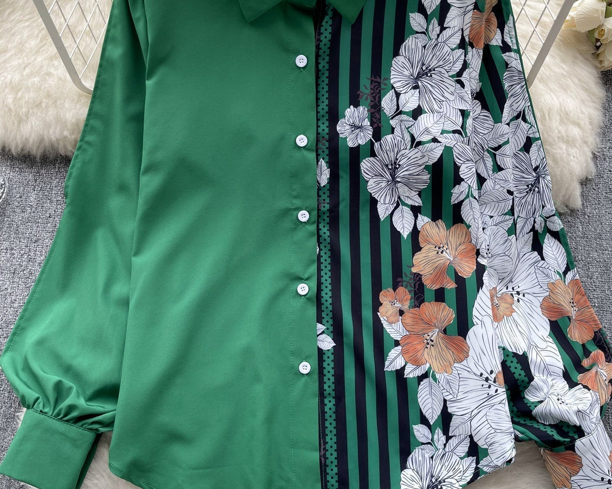 Çiçek Desenli Patcher Loose-fit Gömlek