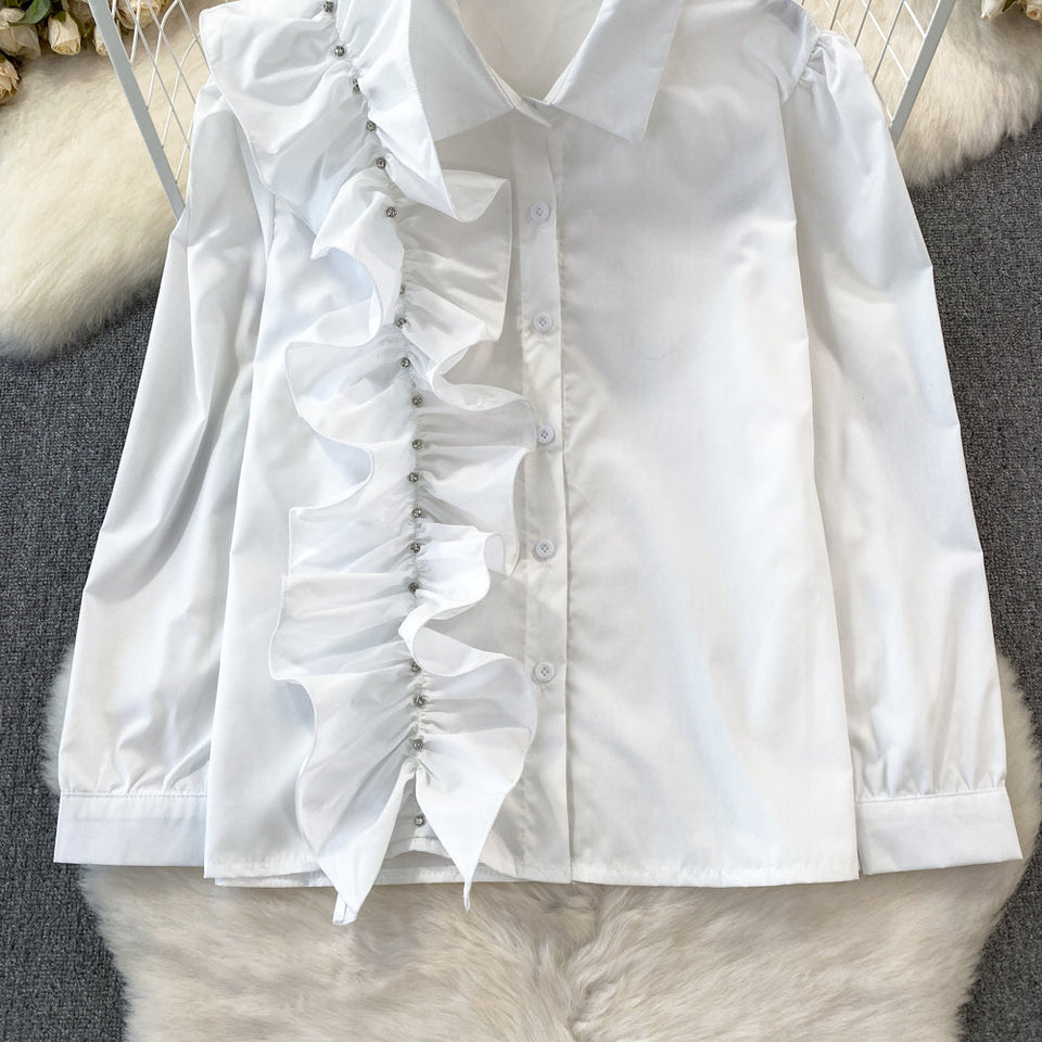 Niş Asimetrik Volanlı Bol Kesim Gömlek