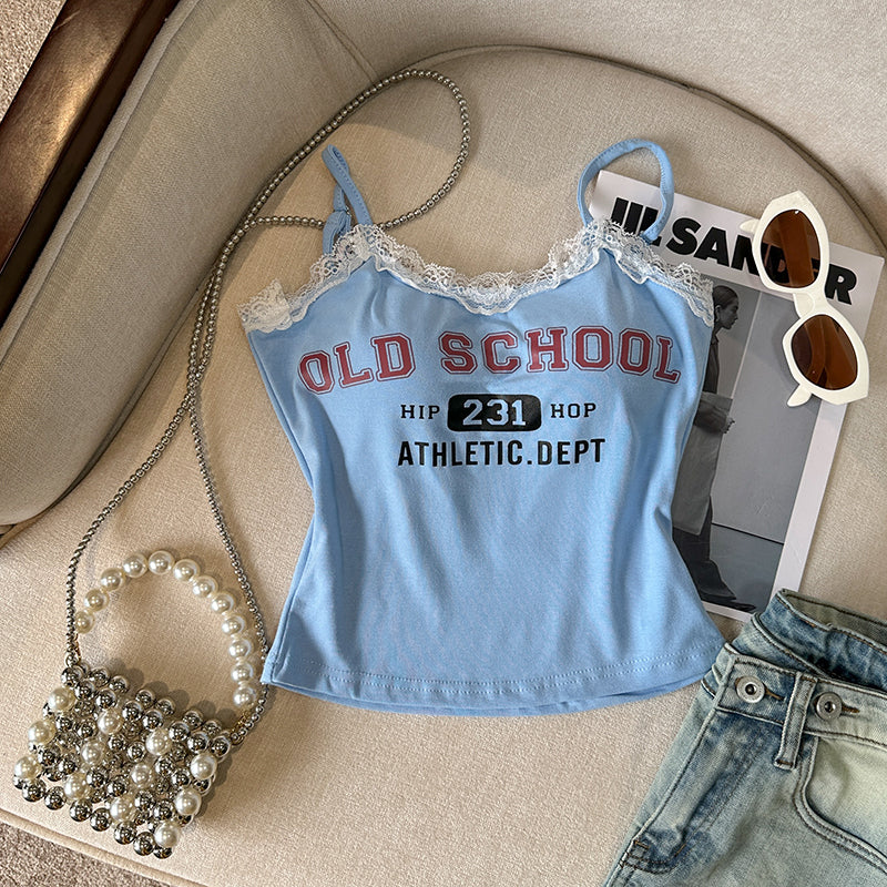 Vintage Dantel Kenar Baskılı Atlet