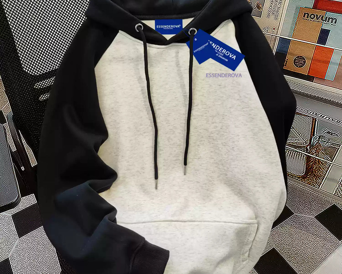 Basit Tasarım Patchwork Polar Kapşonlu Üst