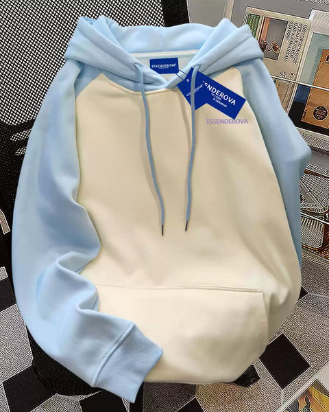 Basit Tasarım Patchwork Polar Kapşonlu Üst