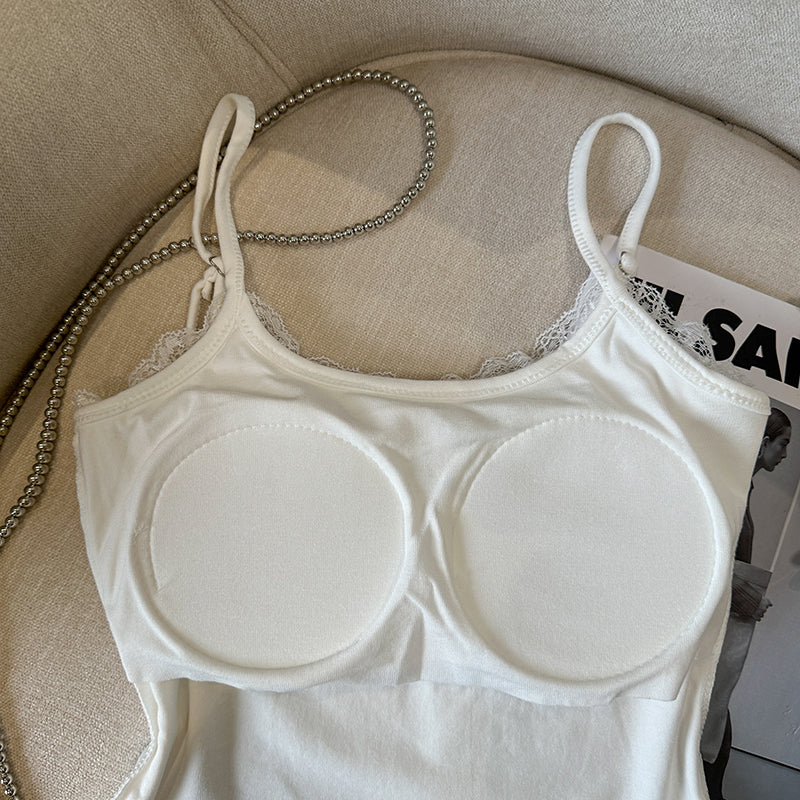 Vintage Dantel Kenar Baskılı Atlet