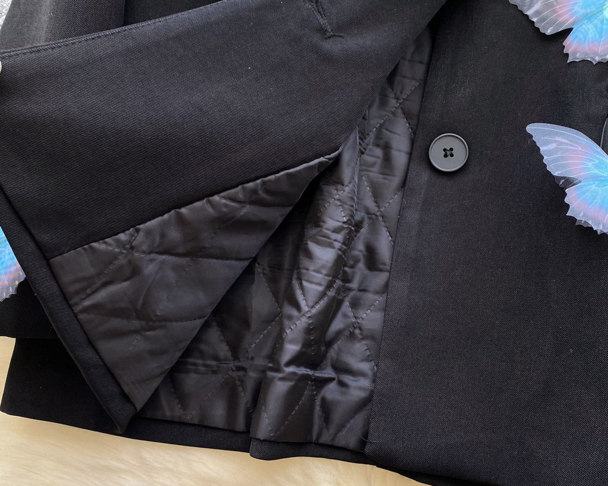 3D Mavi Kelebek Siyah Blazer