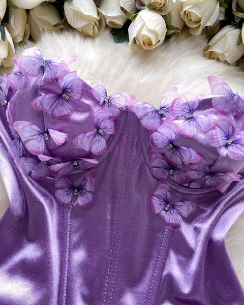 3D Kelebek Parlak Askısız Üst