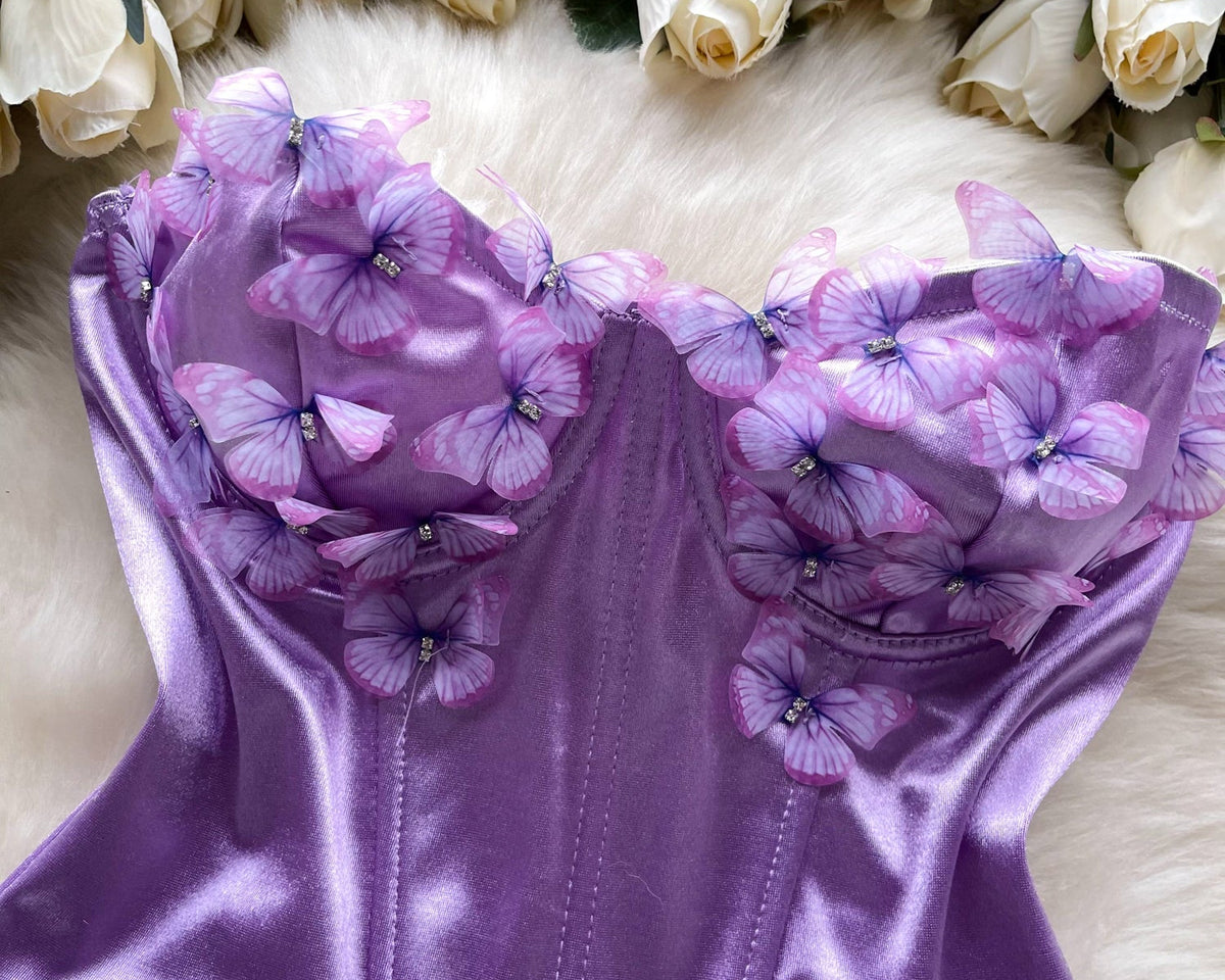 3D Kelebek Parlak Askısız Üst