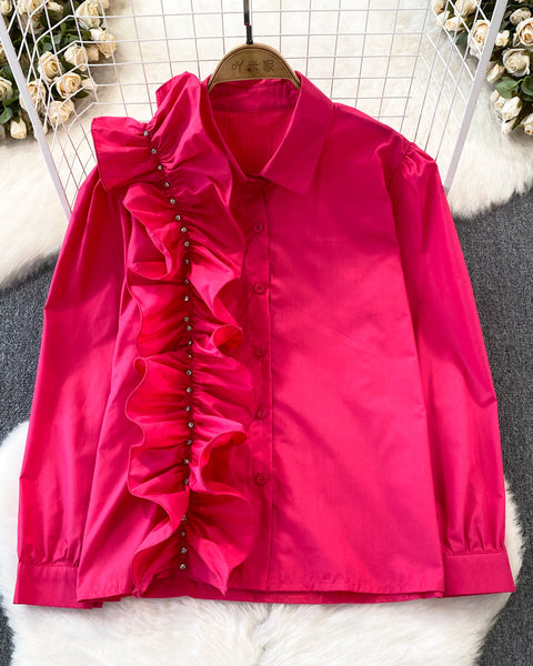 Niş Asimetrik Volanlı Bol Kesim Gömlek