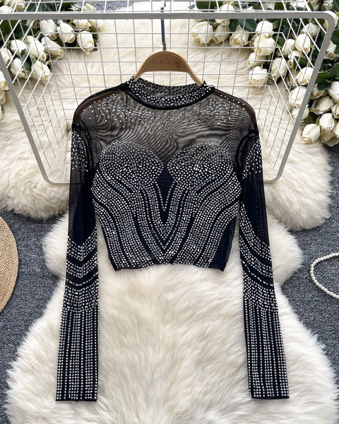 Boncuklu Yuvarlak Yaka Alt Tişört