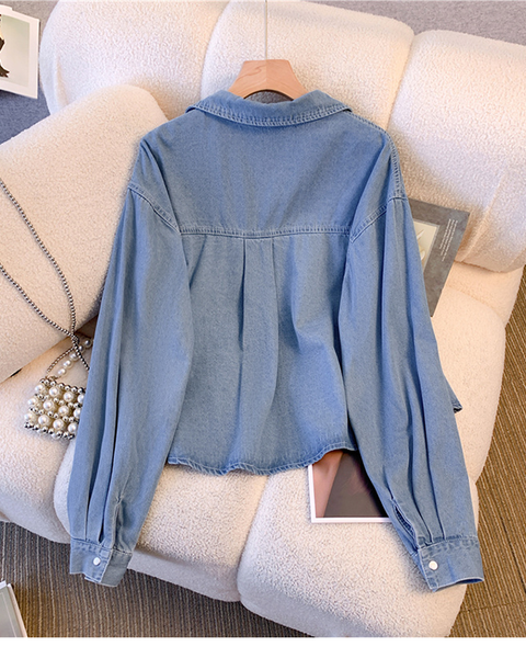 Basit Tasarım Tek Düğmeli Kot Gömlek