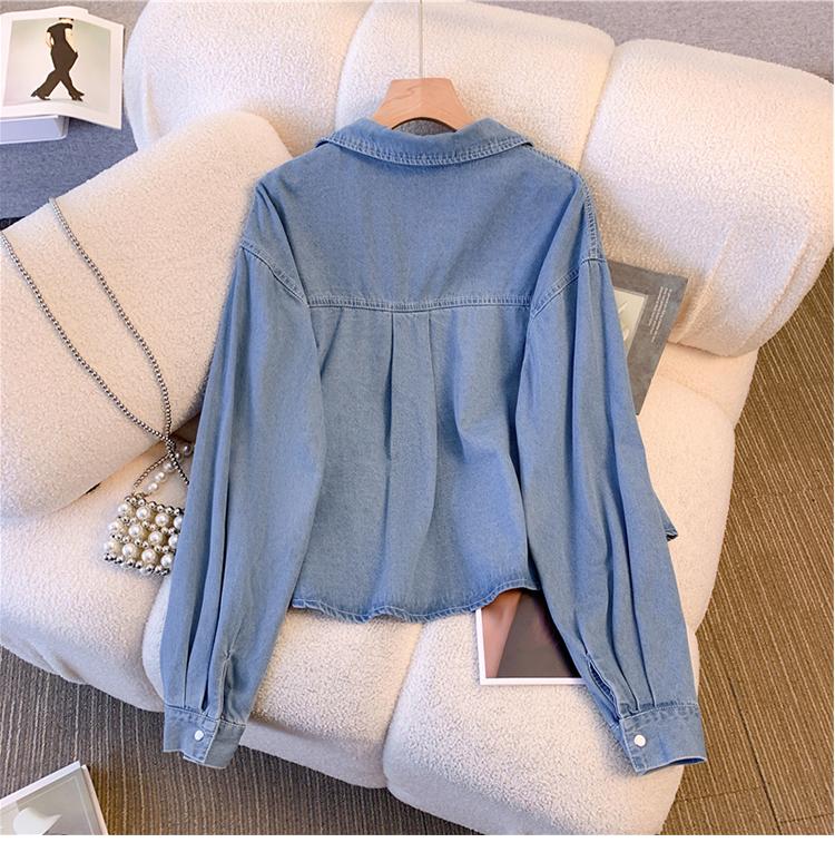 Basit Tasarım Tek Düğmeli Kot Gömlek