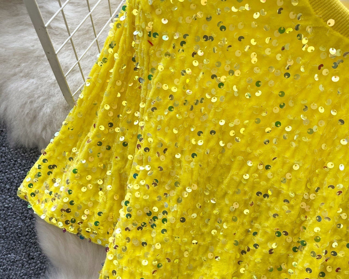 Crew Neck Payetli Kısa Tişört