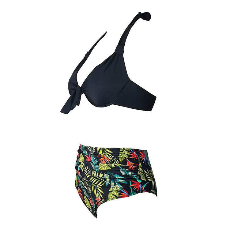 Düz Renkli Baskılı Mayo Plaj Bikini