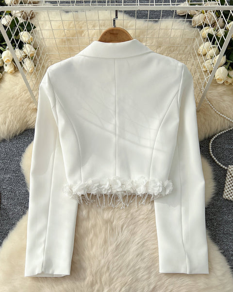 Fransız Tarzı Çiçek Desenli Kısa Blazer