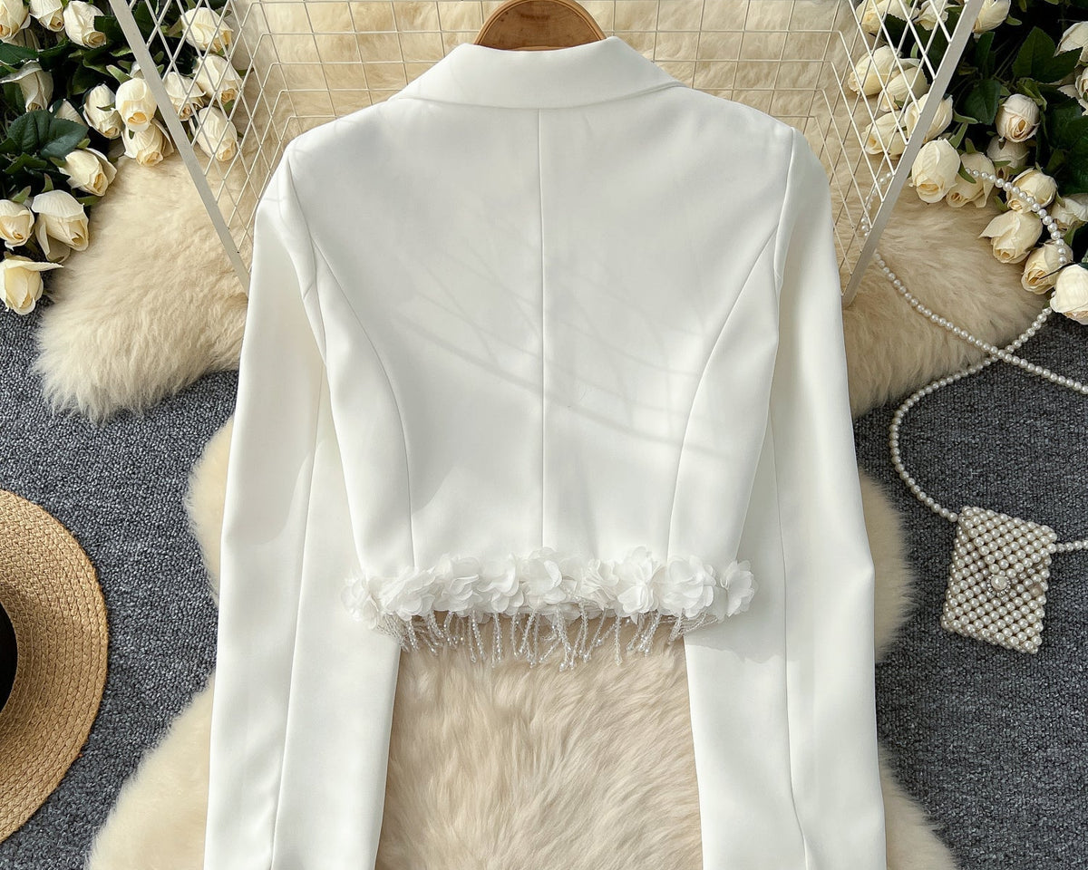 Fransız Tarzı Çiçek Desenli Kısa Blazer