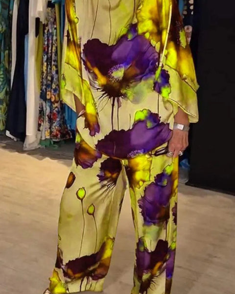 Aleidy | Desenli Saten İkili Set