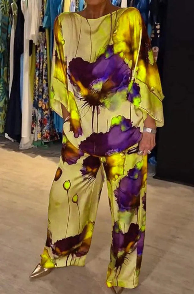 Aleidy | Desenli Saten İkili Set