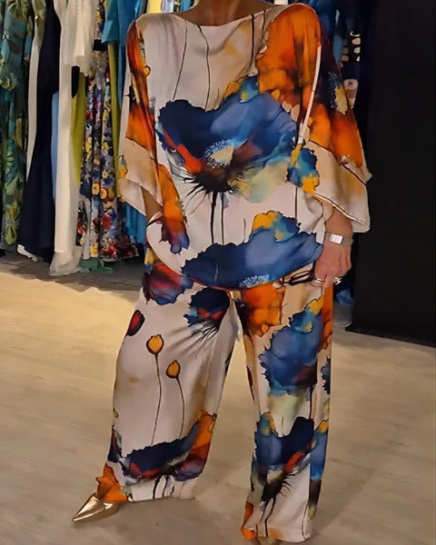 Aleidy | Desenli Saten İkili Set