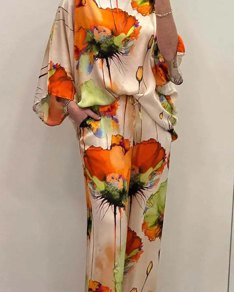 Aleidy | Desenli Saten İkili Set