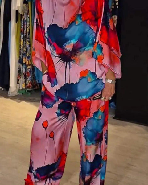 Aleidy | Desenli Saten İkili Set