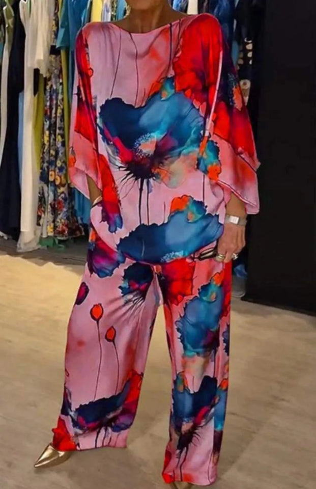 Aleidy | Desenli Saten İkili Set