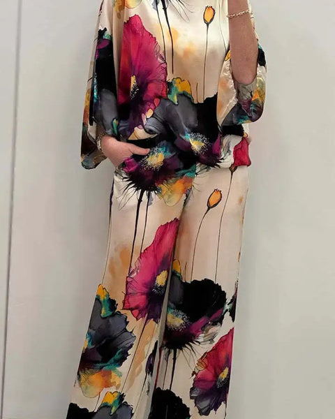 Aleidy | Desenli Saten İkili Set