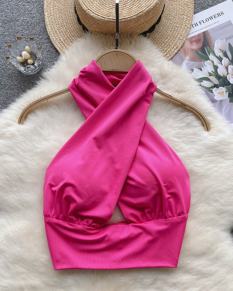 Şık Sırt Açık Çapraz Halter Üst