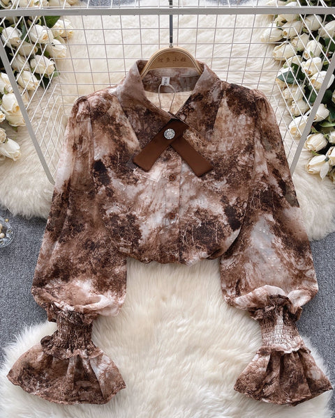 Vintage Kabartmalı Kol Tie-dye Gömlek