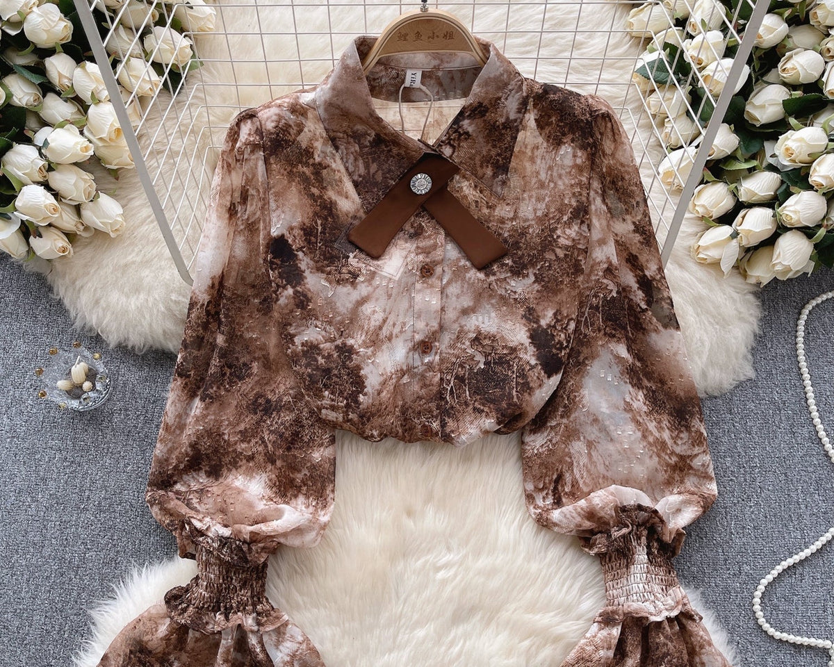 Vintage Kabartmalı Kol Tie-dye Gömlek