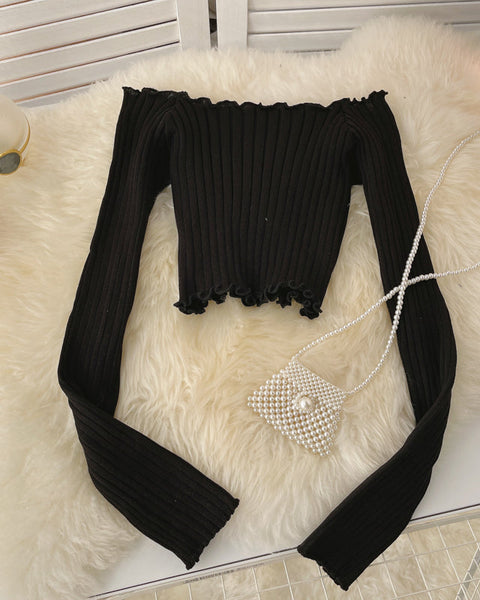 Askısız Göbek Triko Uzun Kollu Tişört