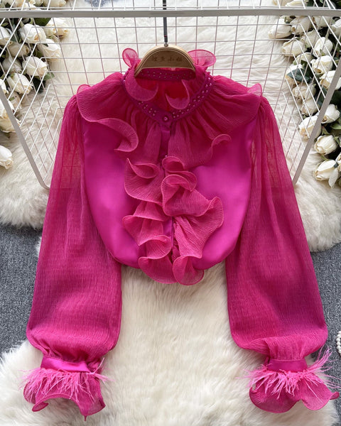 Fransız Tarzı Fırfırlı Şifon Gömlek