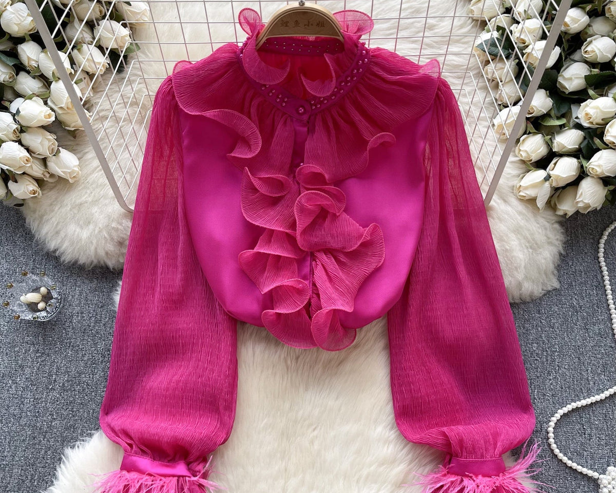 Fransız Tarzı Fırfırlı Şifon Gömlek