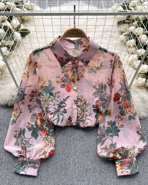 Vintage Çiçek Desenli Bol Gömlek