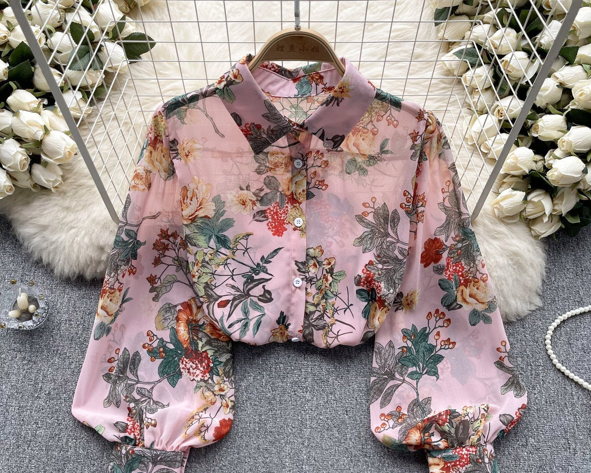 Vintage Çiçek Desenli Bol Gömlek