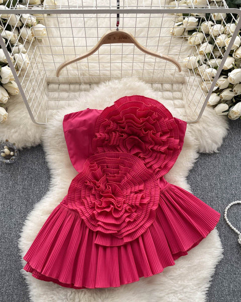 3D Çiçekli Plise Volanlı Korse