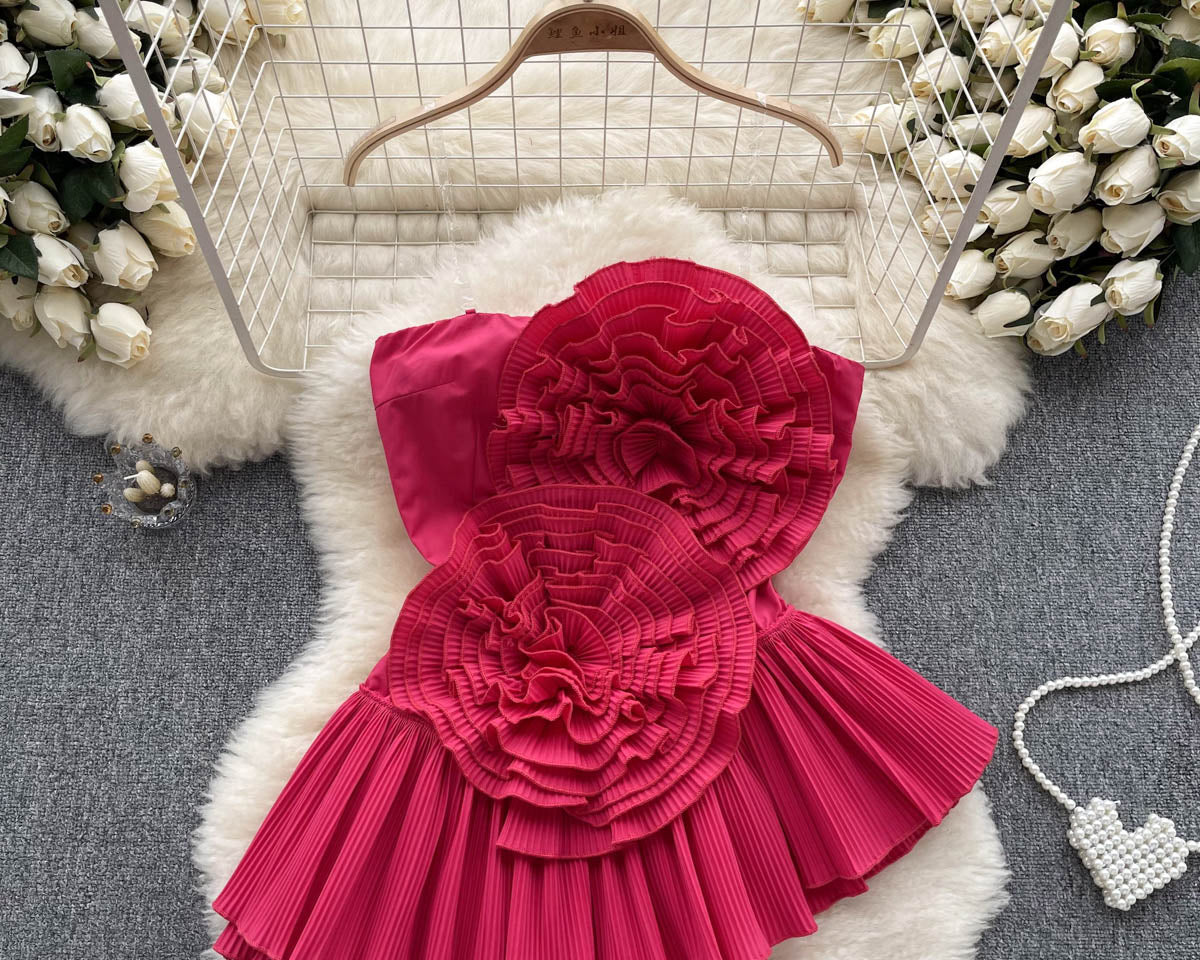 3D Çiçekli Plise Volanlı Korse