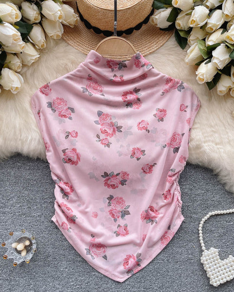 Baskılı Kolsuz Elastik File Üst