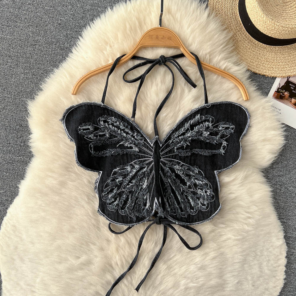 3D Kelebek Askılı Sırt Açık Üst