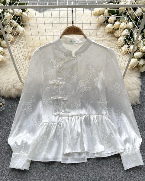 Çin Tarzı Volanlı Balon Kol Bluz