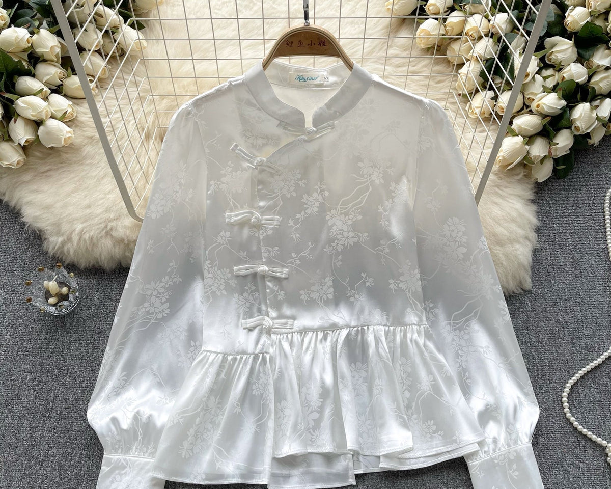 Çin Tarzı Volanlı Balon Kol Bluz