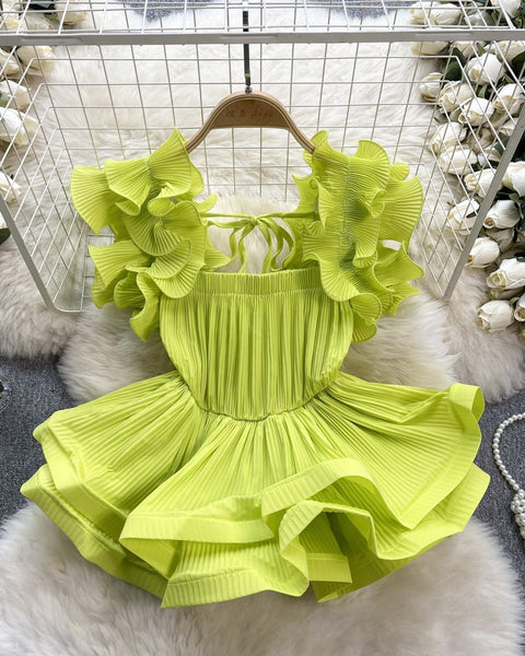 Düzensiz Tasarım Bağcıklı Volanlı Üst