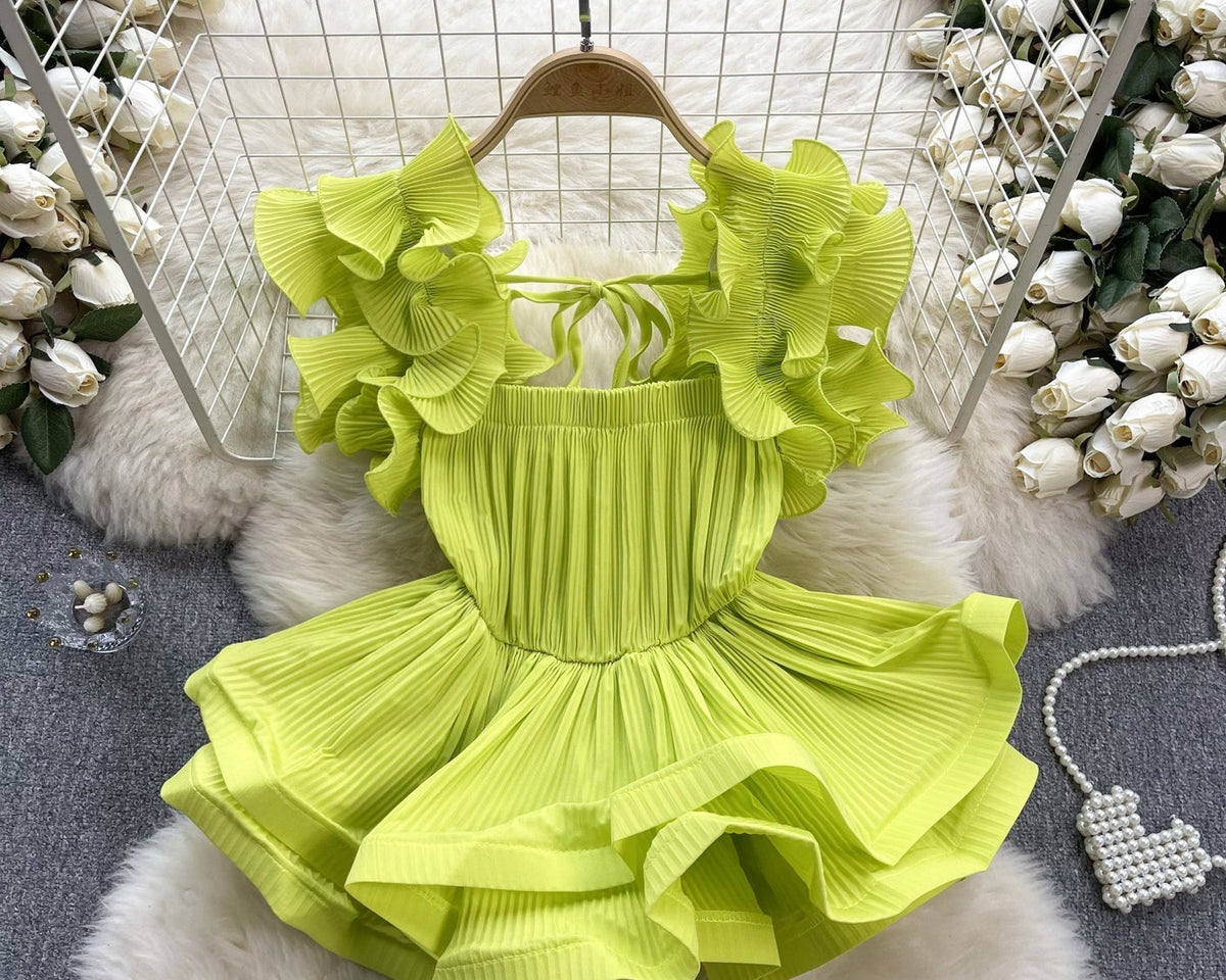 Düzensiz Tasarım Bağcıklı Volanlı Üst