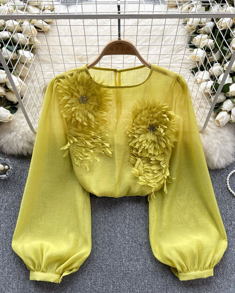 3D Çiçekli Kabartmalı Kol Gömlek