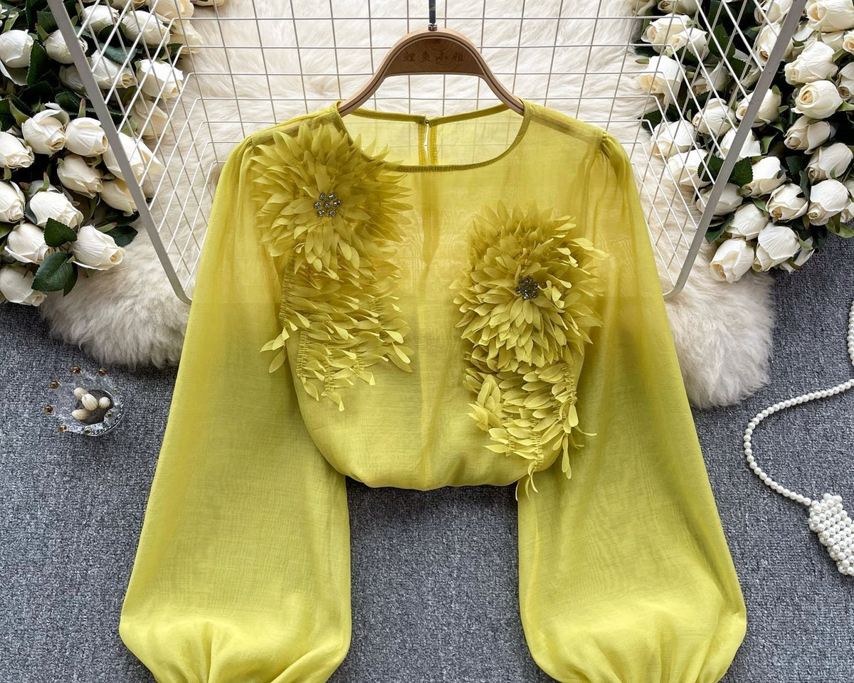 3D Çiçekli Kabartmalı Kol Gömlek