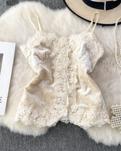 Dantel Patchwork Süet Askılı Bluz