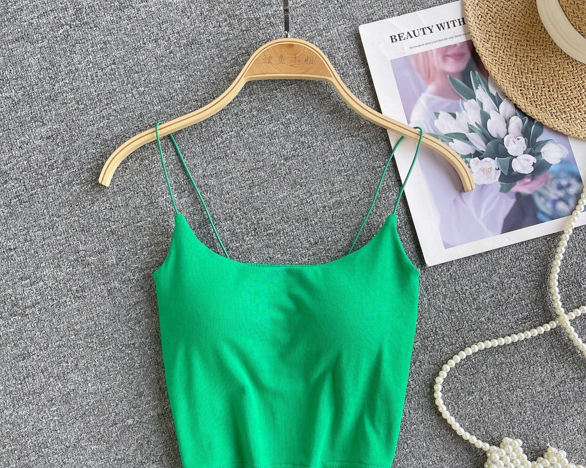 Basit Tasarım Şeker Renk Kolsuz Bluz