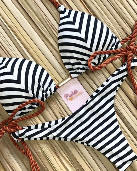 Ekoseli Baskılı Bağcıklı Bikini