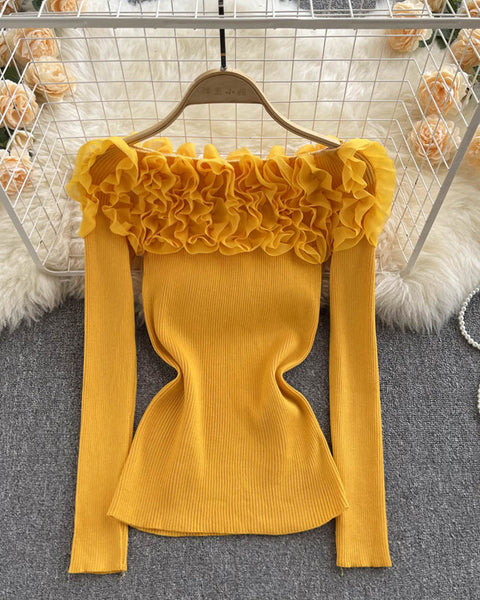 Askılı 3D Çiçek Desenli Triko Üst